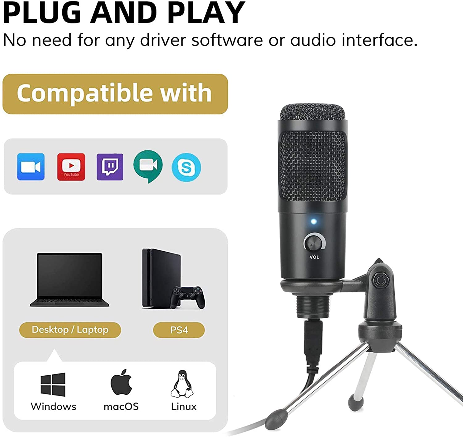 Microfone condensador usb, mic - Pc Gaming Youtube avaliação e preço